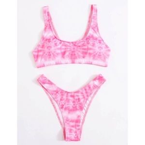💗 JUST IN Ribbed Tie Dye High Waist Marble Bikini pink rin swimwear swimsuit